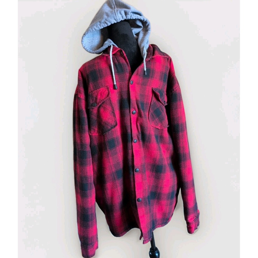 Canyon Creek Flannel Hooded Fleece Lined Body Red Plaid Men's XXL Snap Jacket